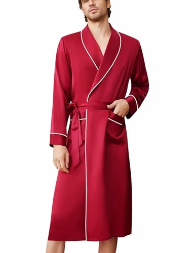 Lonxu Mens Silk Satin Bathrobe Robe Nightgown_Big and Tall S~3XL Plus