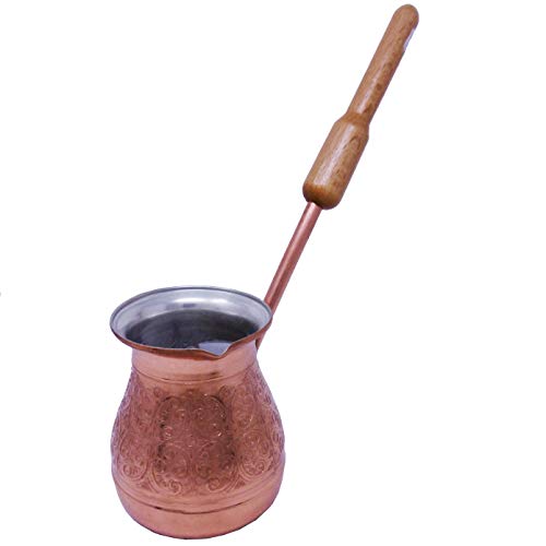 Cafetera Manual tipo 'Turka' Rusa - Cobre con Mango de Madera - 400 ml - Utilizable con todo tipo de coccion Excepto inducción