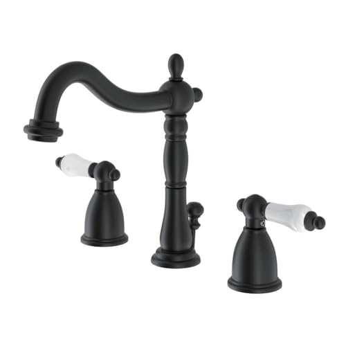 Kingston Brass KB1970PL Kb1970Pl Heritage 8" Widespread Lavatory Faucet With Brass Pop-Up, 6-1/2" In Spout Reach, Matte Black