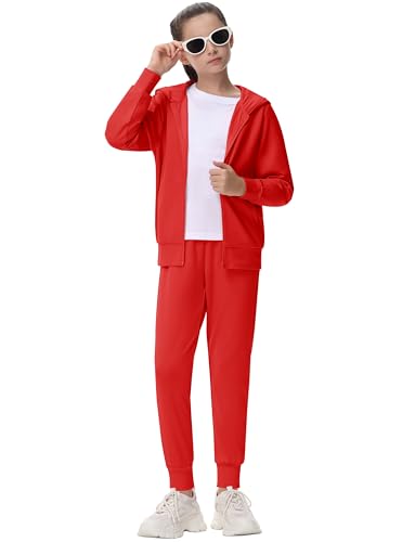 MoFiz Girls Tracksuit Sweatsuits Set 2 Piece Outfits Zip Up Hoodies and Pants Sportswear Jogging Suit Athletic Sets Red 6-73