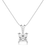 Everyday Elegance Jewelry 14 K sólido Dorado de Corte Princesa Circonita Solitario Colgante Collar (1 CT), 16 Inch Caja Enlace Cadena, Caja de Regalo