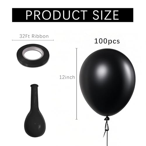 Image of Black Balloons Party Decorations 100 Pack 12 inch Round Halloween Latex Balloons for Black History Month Themed Retirement Graduation Anniversary Birthday Party Backdrop