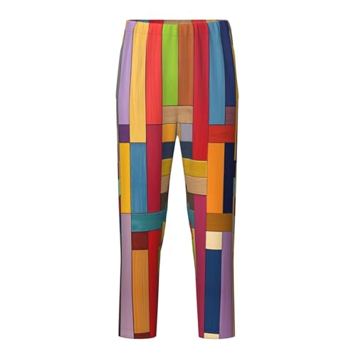 Pajama Pants Pajama Bottoms with Elastic Waistband Sleepwear Lounge Pants, Colorful Wooden