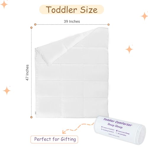 Image of ZPECC Toddler Down Alternative Comforter, 39x47 Hypoallergenic Baby Blanket Quilt, Soft Breathable Lightweight All Season Kids Duvet Insert for Crib Stroller Cot Daycare, White Stripe