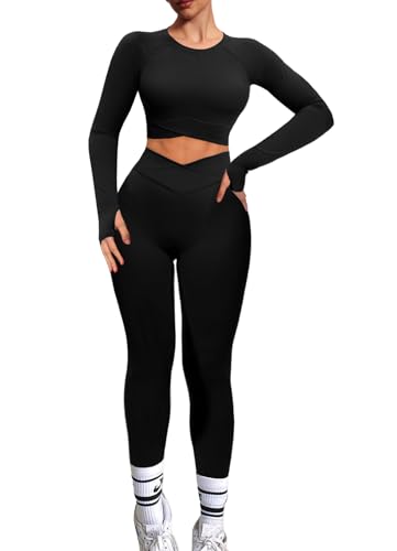 Navneet Damen Sportset - Langarm Rückenfrei Oberteil Mit Scrunch Leggings...