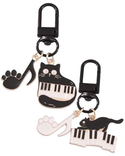 UYRVAPE 2pcs Llavero De Negro Gato de acero inoxidable   Llavero Coche De Piano Llavero De Gato Rascador De Gato Bolsa De Aleación Colgante Llavero Adornos para decoración de mochila