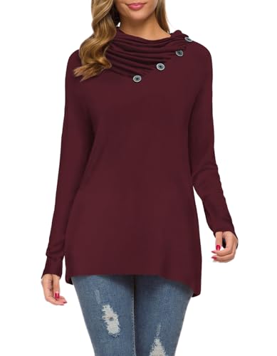 Image of WEACZZY Women's Long Sleeve Shirts Button Cowl Neck Casual Loose Tunic Tops Blouse Dressy Fashion 2026