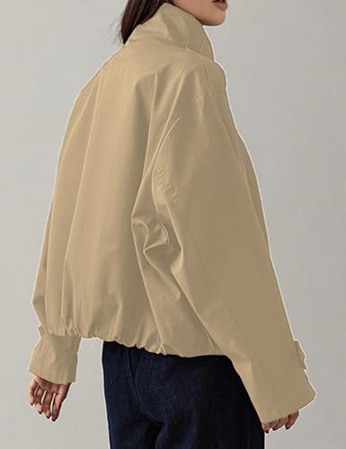 Womens Cropped Trench Coats Double Breasted Long Sleeve Stand Collar Oversized Trendy Jackets3