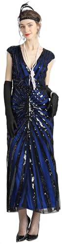 Image of Women Evening Maxi Long Dress 1920s Sequin Mermaid Hem Wedding Prom Gown Costume w / 20s Gatsby Accessories Set