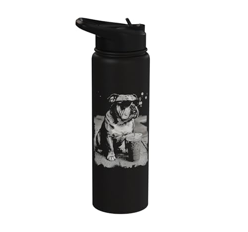 English Bulldog Drinking Iced Coffee Funny Dog Meme Humor Stainless Steel Insulated Water Bottle