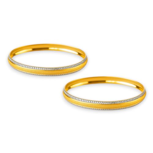 Image of ACCESSHER Traditional Gold-Tone Kada Bangles Set | Handcrafted Textured Bangle Jewellery Set for Gift | Stylish Bracelet Bangles for Women & Girls (Set Of 2)