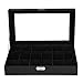 Produktbild SONGMICS Uhrenkasten mit Glasdeckel, Uhrenkoffer mit herausnehmbaren Uhrenkissen, Uhrenbox mit 12 Fächern, Samt-Innenfutter, Metallverschluss, PU, schwarz, JWB12BV1