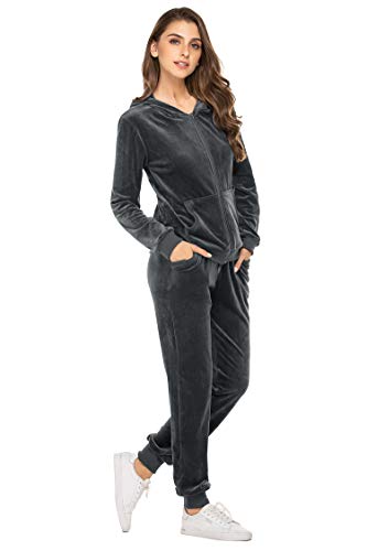 Hotouch Women's Tracksuit Set Velour Sweatsuit Warmup Suits With Pocket Grey Xxl #TOP2