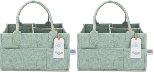 Image of Parker Baby Diaper Caddy - Nursery Storage Bin and Car Organizer for Diapers and Baby Wipes - Sage Green, Regular (Pack of 2)
