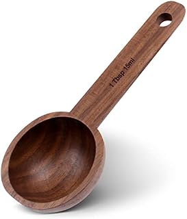 Houdian Drewniana łyżka do kawy w orzechu włoskim, miarka do ziaren kawy, mielonych ziaren lub herbaty, akcesoria kuchenne do domu, łyżka do kawy mielonej (czarny orzech włoski) - 1 łyżka stołowa, 15
