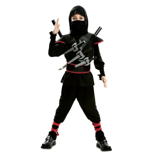 My Other Me - Disfraz Ninja infantil unisex, talla 10-12 años. Incluye verdugo, mascarilla, camiseta negra con detalles rojos, cinturón con bandoleras y pantalón negro.