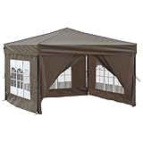 Faltbare Partyzelt 3x3m Graubraun: Gartenpavillon Faltpavillon Wasserdicht, UV-beständig mit Stahlrahmen für Outdoor, Garten, Party, Camping