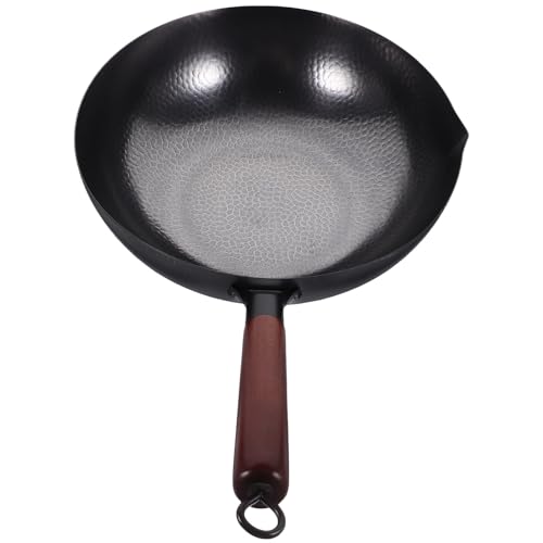 Wok de hierro forjado 32 cm con mango de madera miniatura 1