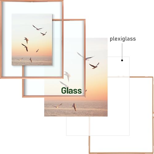 Frametory, Schwebender Bilderrahmen, 40,6 x 50,8 cm, Aluminium-Bilderrahmen, Echtglas der Vorderseite, für Wandmontage, Rotgold – Ansicht 4