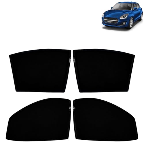 Image of KINGSWAY Car Sun Shade Curtains Only Compatible with Maruti Suzuki Swift (2021 to 2024) | Z-Black Fix-Type (Non-Magnetic) | UV & Heat Protection | Pack of 4 Pcs