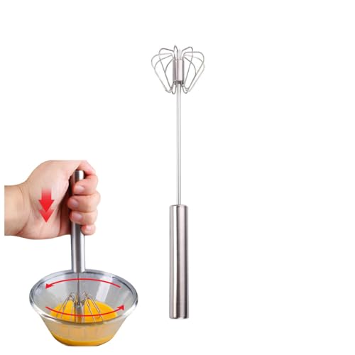 Naisfei Semi-Automatic Whisk, Stainless Steel Egg Beater, Hand Push Rotary Whisks Mixer Stirrer for Cooking, Mixing, Whisking and Beating (10 Inches)