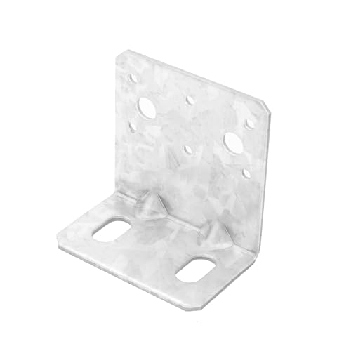 10 Pcs 4x4 Post Base Bracket with Reinforcement Ribs, L Right Angle Brackets with 2 Oval Holes, High-Strength Hot-Dip Galvanized Steel, for Wood Post to Deck or Concrete Ground Connection, 11 Gauge