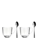 Leonardo Napoli Kaffee-Tassen und Löffel 4er Set, spülmaschinengeeignete Cappuccino-Gläser mit passenden Löffeln, 280 ml, 4 teilig, 024219