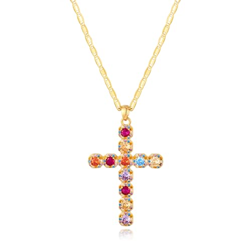 Cross Faith Pendant Necklaces for Women Trendy Gold Chain Cross Necklace Shiny Rhinestones Gold Charm Necklace Fashion Minimalist Faith Jewelry