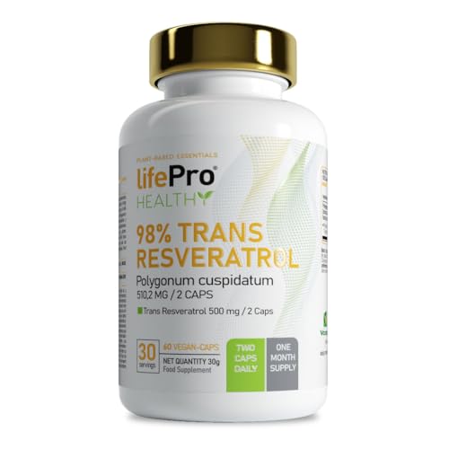 Life Pro Trans Resveratrol 98% 60 Caps | Polifenol de Origen Vegetal | Ayuda a Expandir los Vasos Sanguíneos | Reduce la coagulación | Reduce los Niveles de Azúcar en Sangre