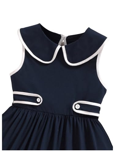 SOLY HUX Girl's Sleeveless Doll Collar A Line Flared Dress Contrast Binding Short Dresses3