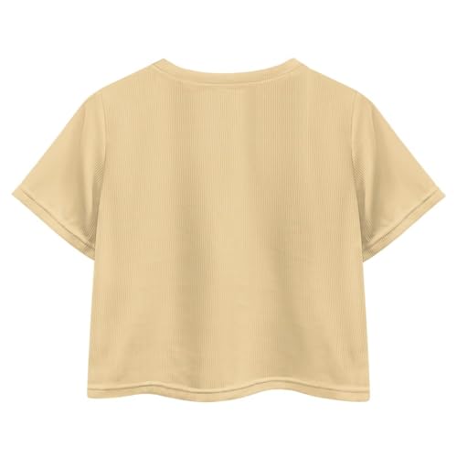 Image of Girls Fashion Crewneck Tee Shirts Casual Short Sleeve Crop Top Summer Outfits 5-14 Years Old