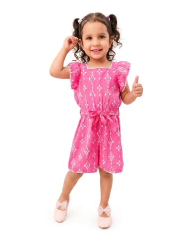 Image of 100% Cotton Girls Sleeveless Short Jumpsuit | Pink