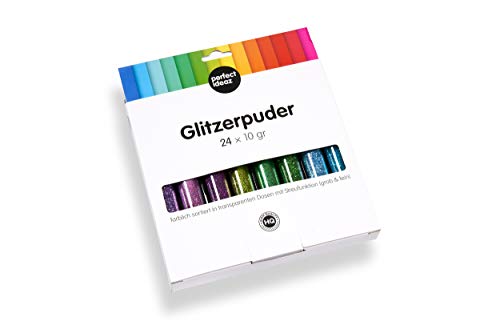 perfect ideaz • 24 x 10g (240g) Glitzerpulver bunt, Glitter-Puder in 24 Farben, Bastel-Staub in Dose mit Streu-Deckel… – Bild 7