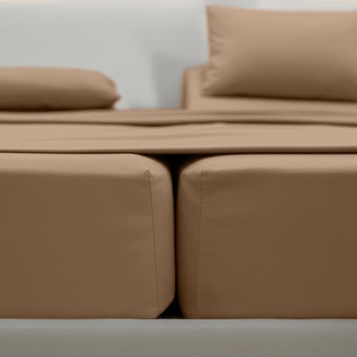 Image of Elegant Comfort Luxurious 1500 Premium Hotel Quality Microfiber Three Line Embroidered Softest 5-Piece Bed Sheet Set, Wrinkle and Fade Resistant, Split King, Taupe