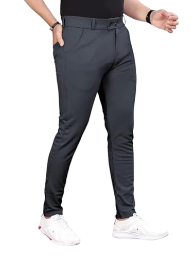 Image of MiraMichi Slim Fit Men's Formal Mid Rise Trousers - Solid Lycra Blend, Ideal for Formal Occasions, Stylish