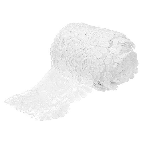 MECCANIXITY 4 Inch Wide 8 Yard Lace Ribbon Floral Pattern White Lace Trim Ribbon for Sewing Making, and DIY Crafts, Gift Wrapping, Wedding Decor