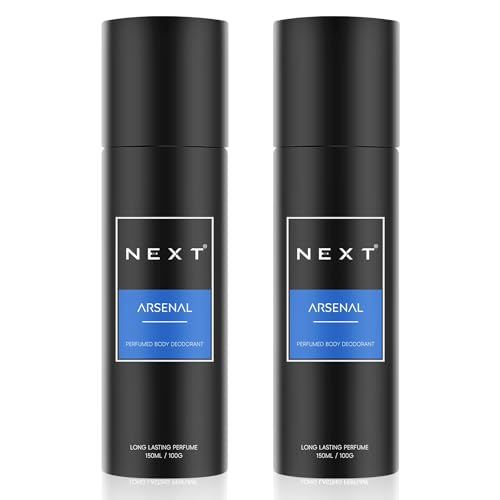 Image of Next Care Arsenal Perfumed Body Spray for Men & Women | Long Lasting Deodorant Spray | Woody & Soothing Floral Fragrance | Freshness Body Deodorant | 150ml Each (Pack of 2) - Arsenal