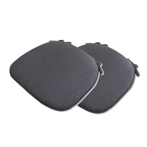 ZIBENE Galette De Chaise Lot De 2 avec Attaches, Coussin Chaise Cuisine Lavable, Antidérapant Galette Chaise Salle à Manger, Coton et Lin Coussins De Chaises D'Interieur Anthracite