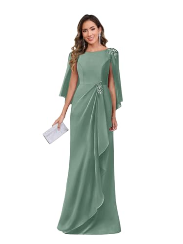 Long Chiffon Mother of The Bride Dresses Lace Formal Wedding Guest Dress with Cape4