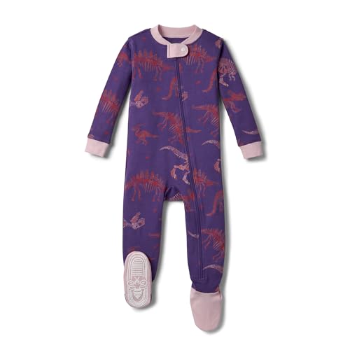 Image of Burt's Bees Baby Baby Girls Sleeper Pajamas, 100% Organic Cotton, One-piece PJs, Diagonal Zip Up Jumpsuit, Snug Fit Footie