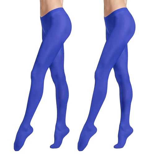 Carnavalife 2 Pares Medias Opacas para Mujer en Color Liso, Leggings Pantalones Elástico de Microfibra, Pantimedias de Soporte para Otoño y Invierno (Azul Oscuro)