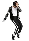 Adult Michael Jackson Moonwalk Costume | Men's King of Pop Billie Jean Outfit - Black Jacket, Pants, Hat, 1 White Glove X-Large