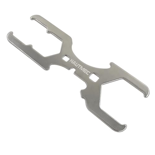 HAUTMEC 3 Way Plumber's Sink Strainer Wrench/Spud Wrench, Fits 1-3/4 inch, 2 inch and 2-1/2 inch Pipe Nuts, Multifunction Tool with 3/8-inch and 1/2-inch Square Drive Holes