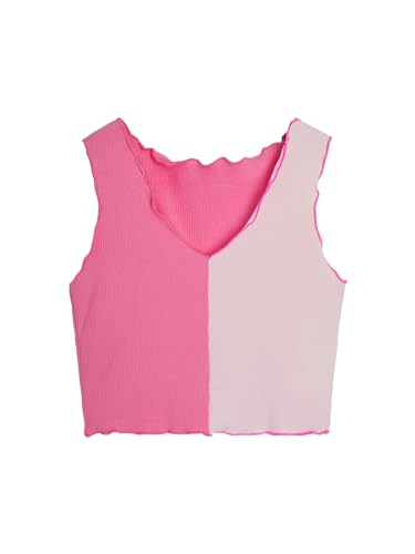 Milumia Girl's 2 Pack Color Block Ribbed Tank Tops V Neck Lettuce Trim Crop Tops Set3