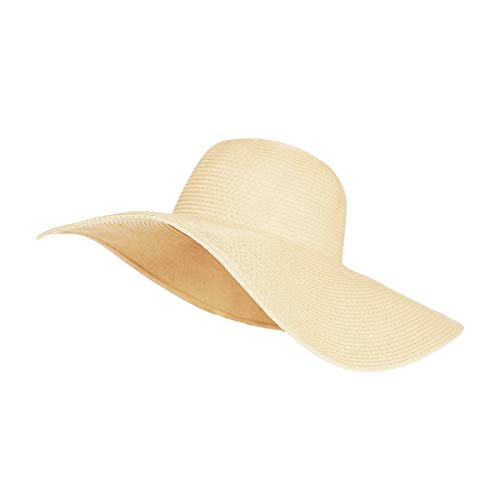 WITHMOONS Straw Hats for Women Floppy Sun Beige Hats Beach Wide Brim Oversized UPF 50 with Strap Summer Roll Up SZ90045 (Beige)