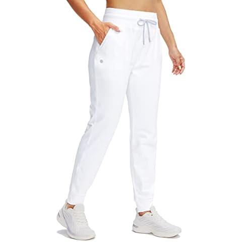 SANTINY Women's Fleece Lined Joggers Water Resistant High Waisted Thermal Sweatpants Winter Pants Hiking Running Pockets, White, M Cover