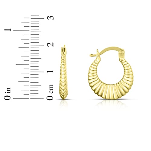 Floreo 10k Yellow Gold Scalloped Ribbed Shrimp Hoop Earrings2