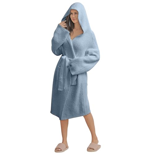 Image of bearberry Plush Hooded Bath Robe Women's Loungewear Sleep Robe Indoor Outfit