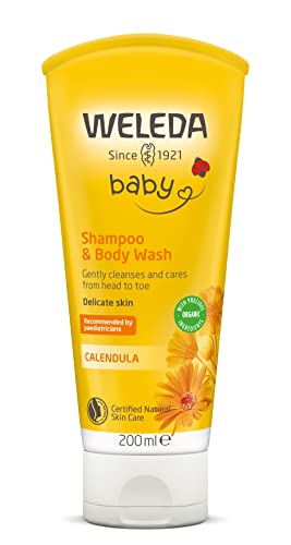 Weleda Baby Shampoo & Body Wash w. Calendula, Sensitive Kids Shampoo & Baby Bath Wash, Baby Face Wash & baby Shower Cream in One, by Weleda Baby Skincare – 200ml