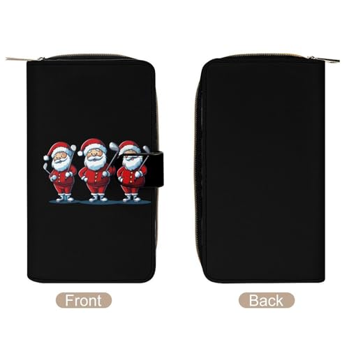 Three Christmas Santa Women's Long Wallets Leather Card Holder Purse Zippered Buckle Clutch Handbag3
